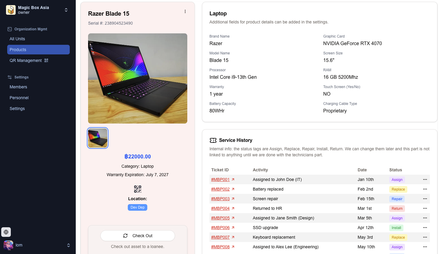 Product Assignment Page